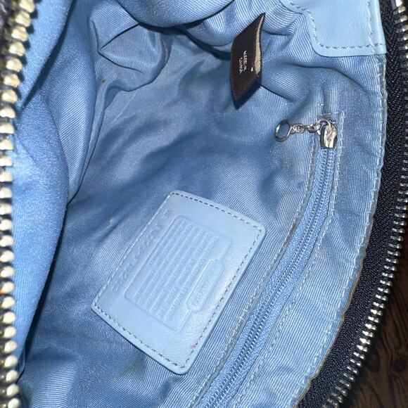 Y2K COACH Blue Wool Baguette Mini Purse Shoulder Bag - Picture 7 of 8